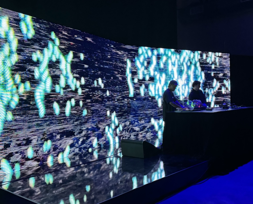 Performer riser in front of a large LED video wall