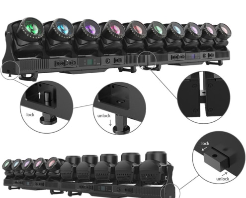 ACME Tornado lighting rental close-up showing individual pan and tilt heads for lighting rentals